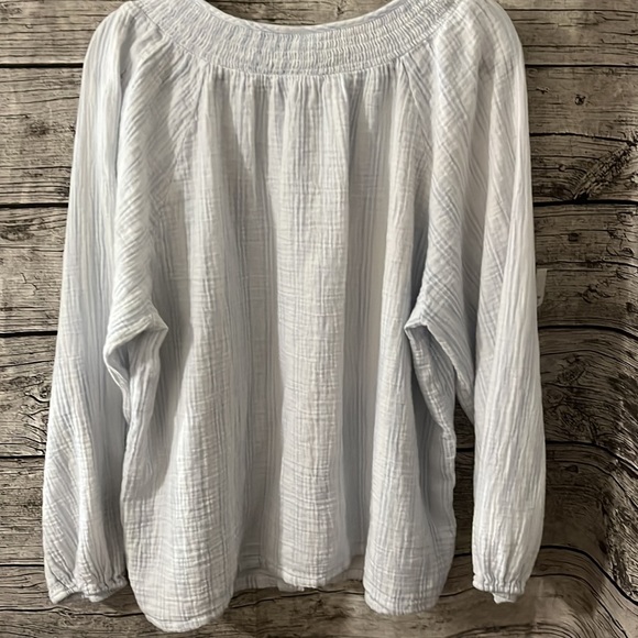 Ava & Viv blue white stripe crinkle cotton shirt, sz2X - Picture 3 of 5